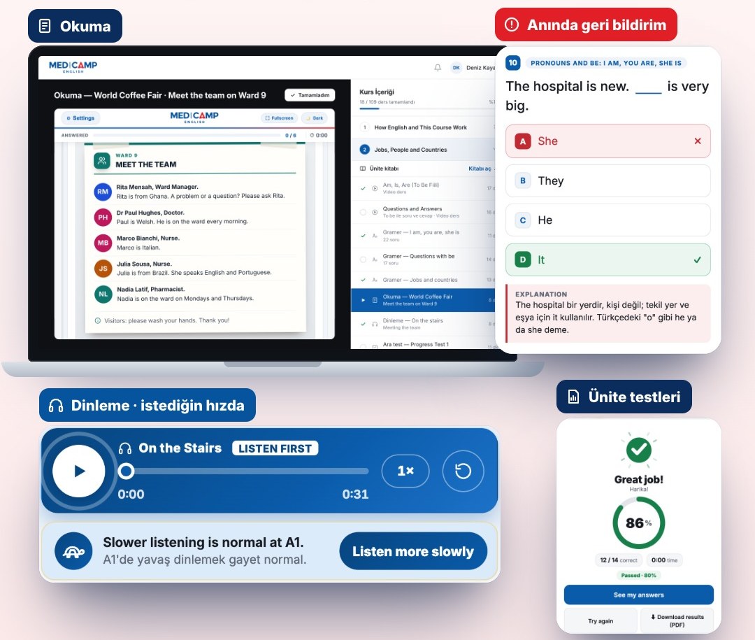 Türkçe geri bildirimli portal aktiviteleri ve ünite testleri